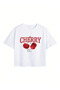 Women's Cherry Printed Crew Neck Baby Tee Crop Tshirt - 2
