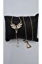 Stainless Steel Gold Color Winged Infinity Model Star Detailed Zircon Stone Necklace - 6