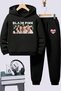 Black Pink Printed Children's Premium Sweatshirt Set 2-Piece Set Hoodie Bottom Top Set