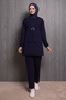 Buckle Detailed Double Suit N5424 Navy Blue