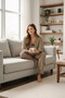 Women's Long-Sleeve Leopard Printed Bow-Detail Loungewear Pajama Set - 4