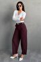 Plum Modern Cut Belted High Waist Wide Leg Fabric Trousers Mg2618 - 2