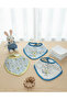 3-Piece Rabbit Figured Baby Feeding Bib - Cotton Teething Bib Set - Blue Striped