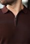 Brown Half Zip Polo Neck Knitwear Men's T-Shirt E7459 - 2