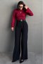 Black High Waist Pleated Belted Wide Leg Women's Pants Mg2615 - 3