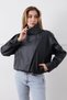 Faux Leather Jacket with Elastic Waist and Hidden Zipper - 4