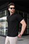 Black Half Zip Polo Neck Knitwear Men's T-Shirt E7459