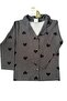 Girls' Shirt Collar Black Heart Pattern Thin Cotton Pajama Set - 4