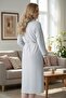 Women's Blue Shawl Collar Floral Pattern Detailed Special Design Belted Plus Size (Oversized) Dressing Gown - 4