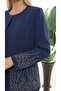 Jacket with Elegant Stone Embellishments Slit Navy Blue Floor-Length Three-Piece Suit - 3