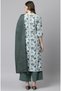 Premium cotton 3pc kurti set - White colour women's 3pc kurta / salwar set with green floral design - 3
