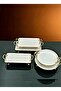5 Piece Porcelain Serving Set with Handles, Gold Gilt Detail - 4