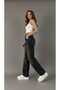 Dark Brown Tint Wash Buckle Detail Loose Fit Wide Leg Comfortable Baggy Jean Denim Casual Women's Pants - 2