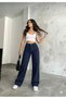 Camelia Stretch Fabric Women's Dark Blue Super High Waist Loose Paca Denim Palazzo Pants U - 4