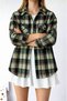 Women's Patterned Color-Block Flannel Oversized Loose and Wide-Fit Casual Pocketed Collared Shirt Jacket - 5