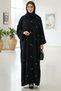 Elegant Black Embroidered Abaya For Women Modest Long Sleeve V-neck Maxi Dress With Hijab Style - 2