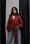 Red Striped V-Neck Cardigan with Scarf - 2