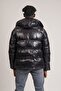 Slimfit Mock Neck Detachable Hooded Lined Shiny Puffer Jacket - 6