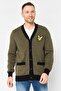 Men V Neck Embroidered Logo Cardigan, Olive