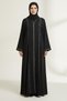 Premium Black Abaya With Front Embroidery Rhinestone Modern Modest Wear V-neck Long Sleeve Dress