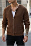 Men's Zippered Brown Knitwear Cardigan Mz62003