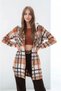 Women's Patterned Color-Block Flannel Oversized Wide-Fit Casual Pocketed Hooded Long-Length Shirt Jacket - 5