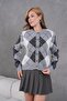 Women's Knitwear Cardigan Jacket - Crew Neck Diamond Pattern Button Closure // V8581