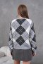 Women's Knitwear Cardigan Jacket - Crew Neck Diamond Pattern Button Closure // V8581 - 4