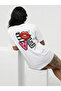 Women's White Love Written Red Lip Leopard Detail Printed 100% Cotton Oversized Crew Neck T-Shirt - 5
