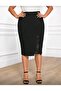 Slit with Lace Detail Midi-Length Plus Size Pencil Skirt