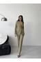 Women's Gold Button Detailed Blazer Jacket Pants Suit