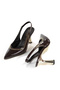Pointed Toe Trot Heeled Open Back (9cm) Gold Color Galvanized Heel Women's Heeled Shoes - 2