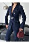 Women's Gold Button Detailed Blazer Jacket Pants Suit - 5