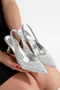 Pointed Toe Trot Heeled Open Back (9cm) Gold Color Galvanized Heel Women's Heeled Shoes