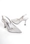Women's Silver Shiny Stone-Embellished Mesh Thin Galvanized Heels Comfortable Evening Dress Stilettos and Bag - 5