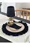 4-Piece Dark Linen Ruffle Detailed American Tablecloth/ Napkin - 4