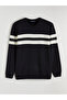 Navy blue striped crew neck men's knit sweater from gülis store