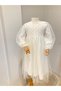 Girl's Ecru Tulle Dress Long Sleeve Hijab Special Occasion Dress Cotton Lined - 6