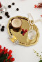 Keveldi Gold Butterfly Detailed Oval Coffee Presentation Tray Serving Tea Tray Decorative Tray - 3