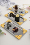 Foldosi Silver 3-Piece Gold Ornament Detailed Boat-Shaped Coffee Presentation Tray Serving Tea Tray Decorative Tray - 5