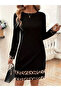 Women’s Long Sleeve Crew Neck Stripe Leopard Print Short Scuba Dress