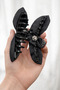 Stone Detailed Bowknot Black Bun Hair Clip - 2