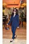Women's Two-Piece Blazer Jacket and Pants Set with Pleat and Button Detail, Straight Leg - 3
