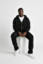 Men's Black 3-Thread Brushed Inside Baggy Tracksuit Set Wide Leg Oversized Hooded Sweatshirt - 2