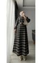 Women's Hijab Plaid Dress with Gold Accessories