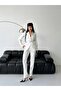 Women's Gold Buttoned Buckled Belt Blazer Jacket Trousers Suit - 2