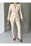 Women's Gold Buttoned Buckled Belt Blazer Jacket Trousers Suit - 4