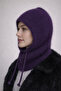 Balaklava Purple Angora Wool Beanie Hat with Neck Collar Thick - Lace-Up Hat Balaclava - 2