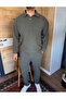 Men's Baggy Polo Neck Corded Fabric Sweatshirt Sweatpants Winter Bottom Top Set