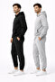 Men's Plain Black-Grey Set Hooded Tracksuit Set Kangaroo Pocket - 2